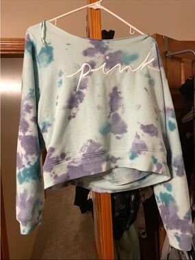 PINK Victoria's Secret Tie-Dye Cropped Sweatshirt - Mint, Teal & Lavender